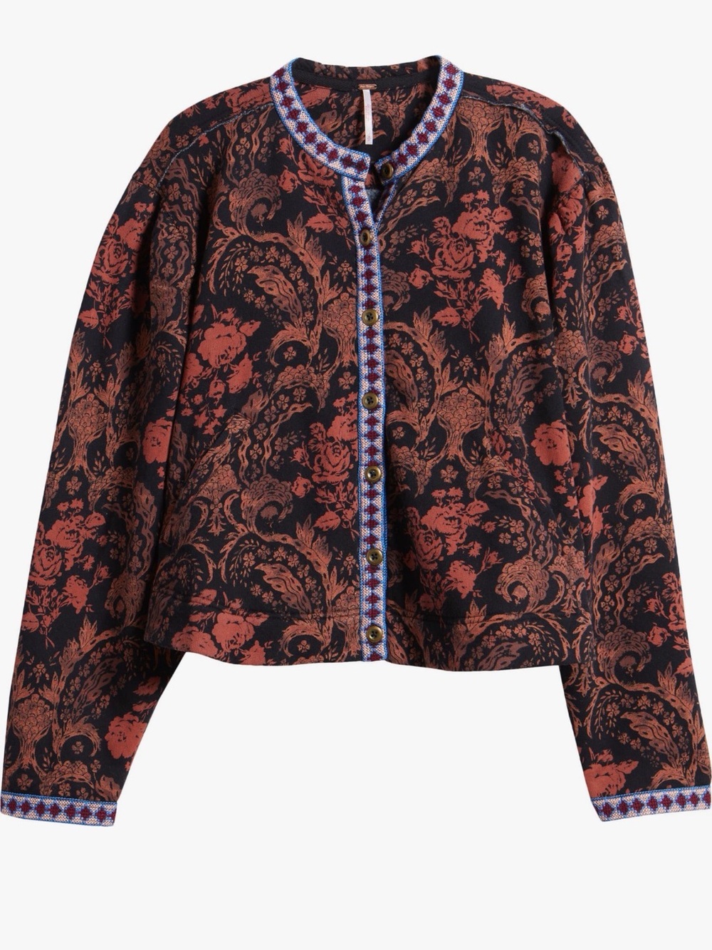 Free People Contrast Trim Button-Up Jacket - Size M